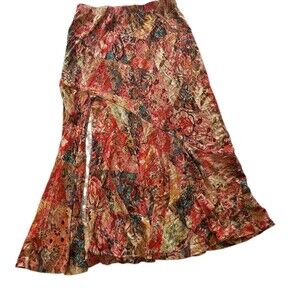 Peruvian Connection Artisan Floral Midi Skirt Size Medium Pull On Stretch Boho
